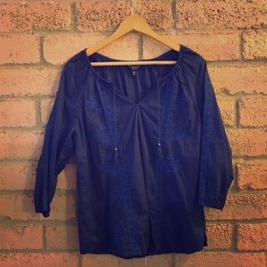 Express Navy Boho Tunic with Blue Stitching